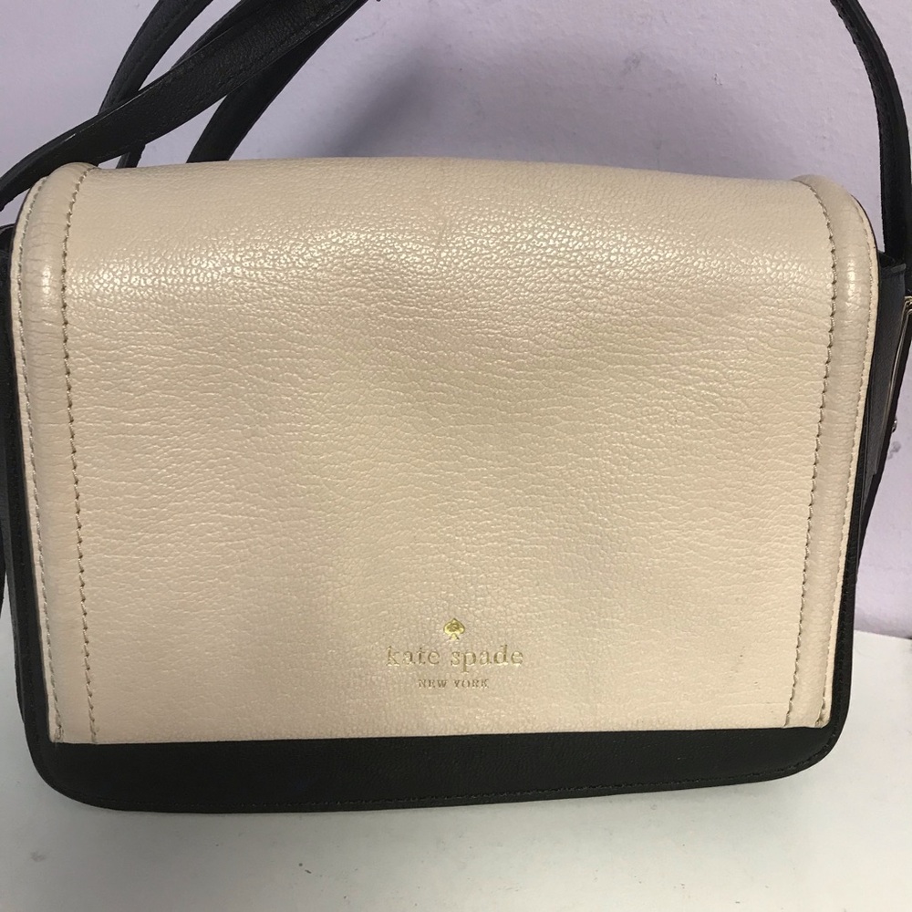 Kate Spade Cream and Black Crossbody Bag with Flap Closure